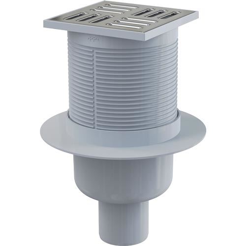 Podlahová vpusť 105 x 105 mm, mřížka nerez, spodní odtok d 50 mm, Alcadrain APV2