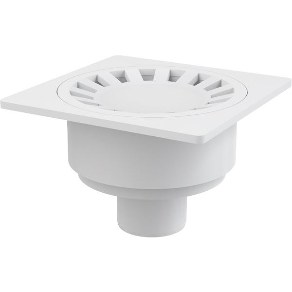 Podlahová vpusť 150 x 150 mm, mřížka šedá, boční odtok d 50 mm, Alcadrain APV16