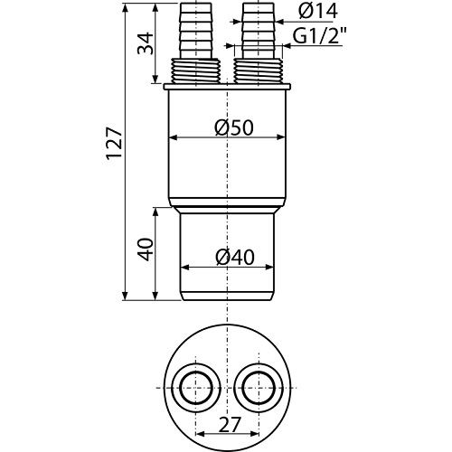 Redukce k sifonům 1/2" × 14 mm, Alcadrain AKS6