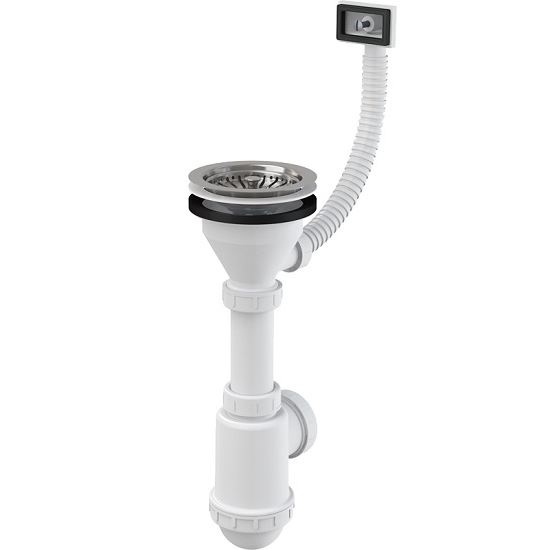 Dřezový sifon A447 s výpustí 115 mm, odpad 40/50 mm, s přepadem, Alcadrain A447-DN50/40