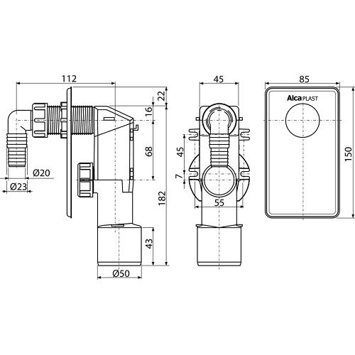 Pračkový sifon APS4, odpad 50 mm, bílý, Alcadrain APS4