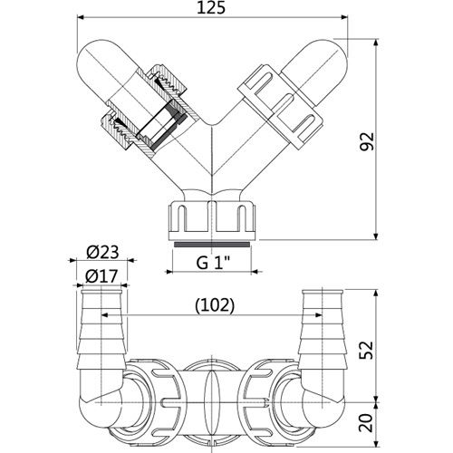 Přípojka dvojitá k sifonu G1" 17-23 mm, Alcadrain P148Z