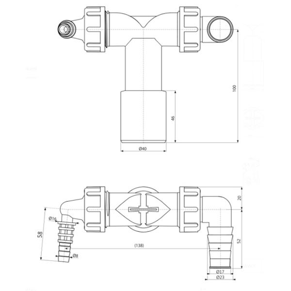 Přípojka dvojitá k sifonu DN40/32 8-23 mm, Alcadrain P156Z