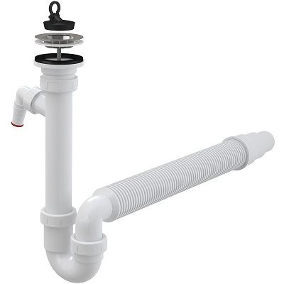 Dřezový sifon A830 s výpustí 70 mm, odpad 50/40 mm, s přípojkou, Alcadrain A830-DN50/40