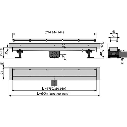 Sprchový odtokový žlab APZ23 DOUBLE 750 mm, Alcadrain