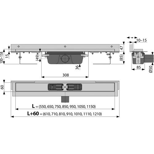 Sprchový odtokový žlab APZ4 1150 mm, Alcadrain