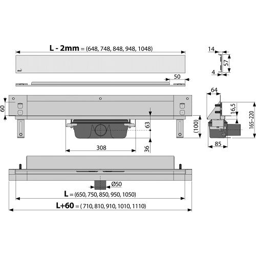 Sprchový odtokový žlab APZ5 SHADE 750 mm, Alcadrain