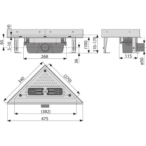 Sprchový odtokový žlab ARZ1 rohový, Alcadrain