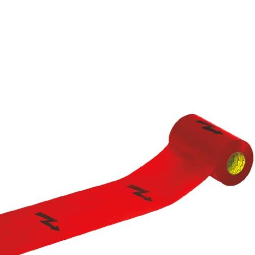 Výstražná fólie červená, nápis "blesk", 33 cm, balení 100 m