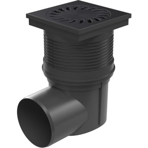 Kanalizační vpusť s bočním odtokem 110 mm, suchá klapka, mřížka litinová černá 150x150 mm, Chuděj 324 S Li, KVB 110 S Li
