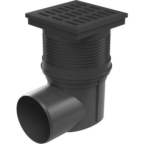 Kanalizační vpusť s bočním odtokem 110 mm, vodní klapka, mřížka plastová černá 150x150 mm, Chuděj 324 V, KVB 110 V
