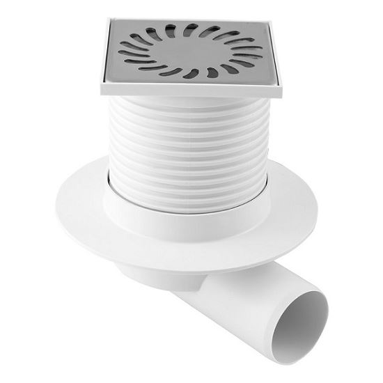 Podlahová vpusť 100 x 100 mm, mřížka nerez, boční odtok d 50 mm, Chuděj 411 N L, PVB 50 N L