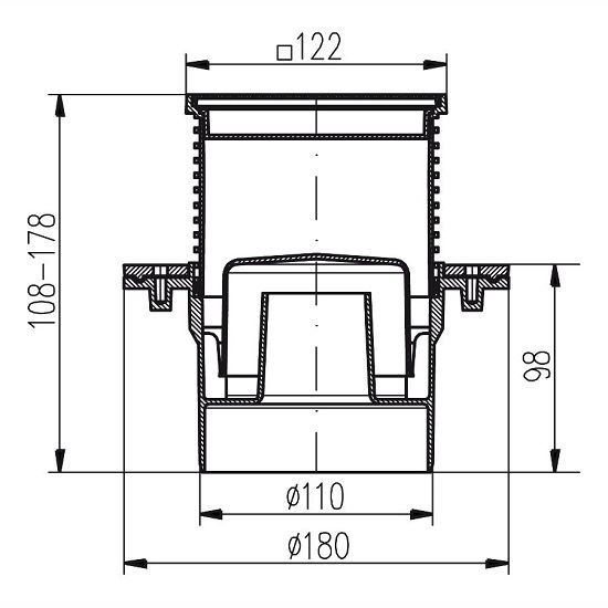 Vpusť podlahová Chuděj, DN 110, PV110N-PR2 spodní