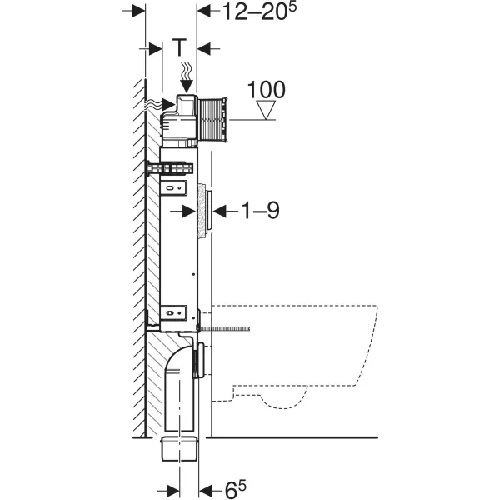 Instalační modul KOMBIFIX pro závěsné WC, výška 108 cm, pro odsávání zápachu, Geberit 111.300.00.5