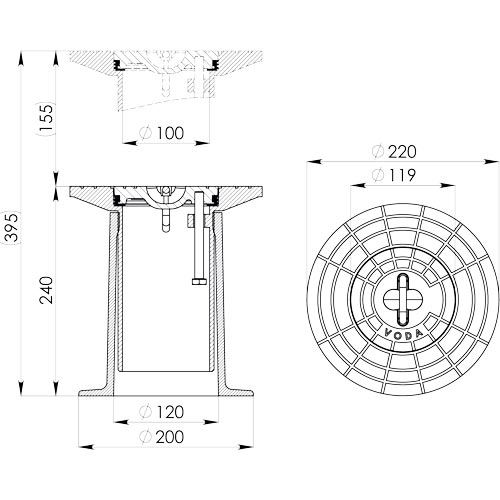 Poklop ventilový KOMPAKTUS, VODA, víko černé, třmen, HECKL