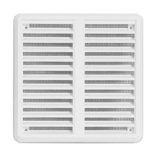 Větrací mřížka 150 × 150 mm, se síťovinou a krytem, bílá, HACO 0313