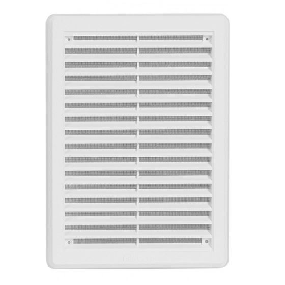 Větrací mřížka 175 × 250 mm, se síťovinou a krytem, bílá, HACO 0317
