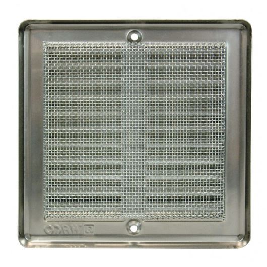 Větrací mřížka nerezová, 150 × 150 mm, s rámečkem a síťovinou, HACO 0701