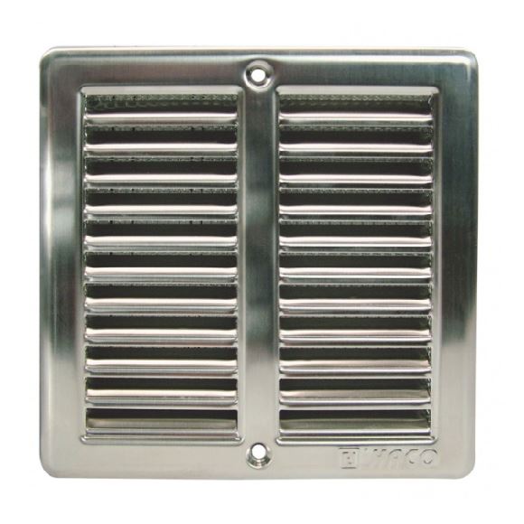 Větrací mřížka nerezová, 150 × 150 mm, s rámečkem a síťovinou, HACO 0701