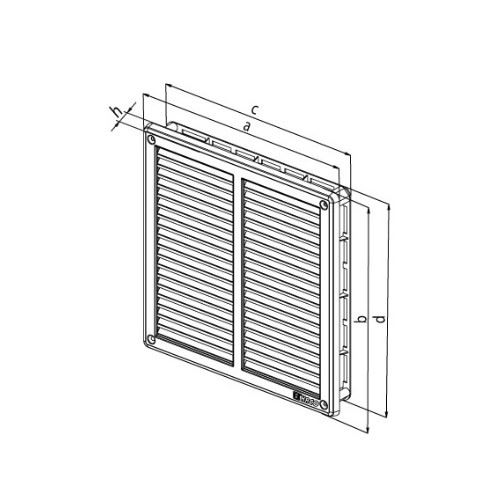 Větrací mřížka nerezová, 200 × 200 mm, s rámečkem a síťovinou, HACO 0707