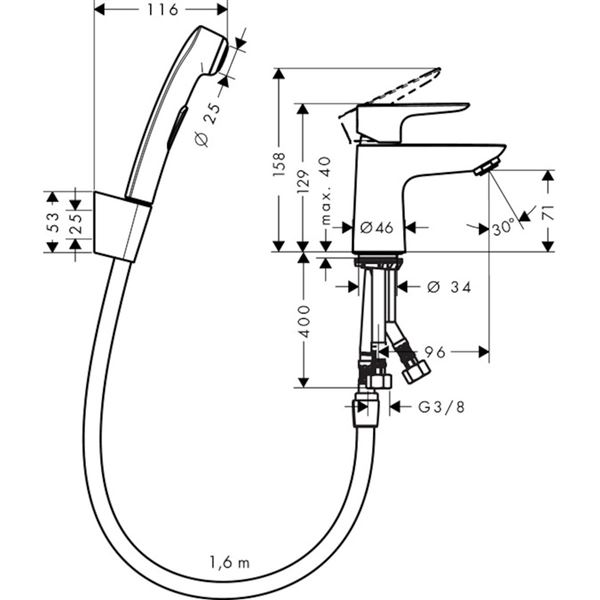 Umyvadlová baterie Talis E, chrom, stojánková, Hansgrohe 71729000