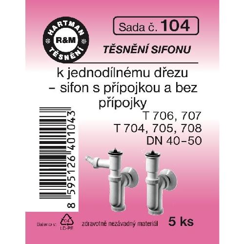 Sada těsnění k sifonům, DN 40-50, T 706, 707, 5 ks, č. 104, HARTMAN