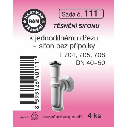 Sada těsnění k sifonům, DN 40-50, T 704, 705, 708, 4 ks, č. 111, HARTMAN