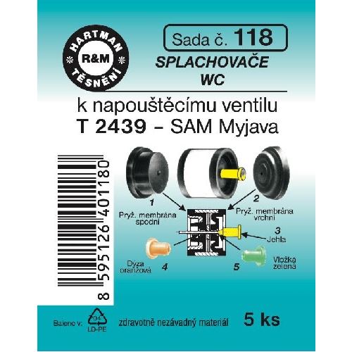 Sada těsnění k napouštěcímu ventilům WC, T2439 – SAM, 5 ks, č. 118, HARTMAN