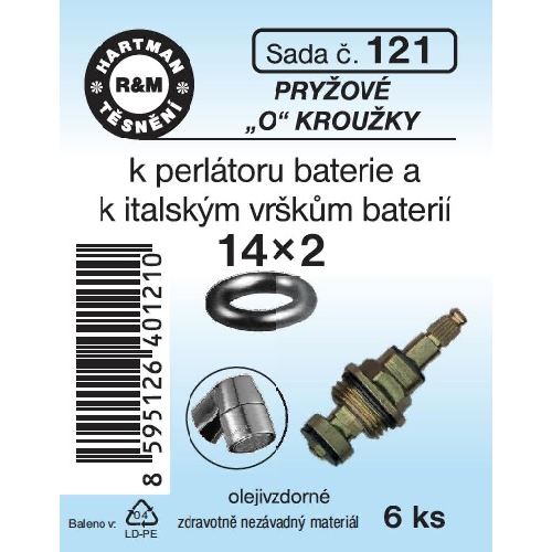 Sada těsnění "O" kroužků, 14 x 2, pryž, 6 ks č. 121, HARTMAN