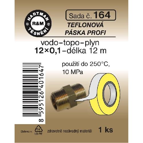 Teflonová páska, vodo-topo-plyn, 12 x 0,1, délka 12 m, 1 ks, č. 164, HARTMAN