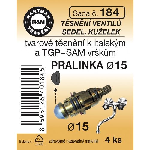 Sada těsnění ventilů sedel, kuželek, průměr 15, 4 ks, č. 184, HARTMAN