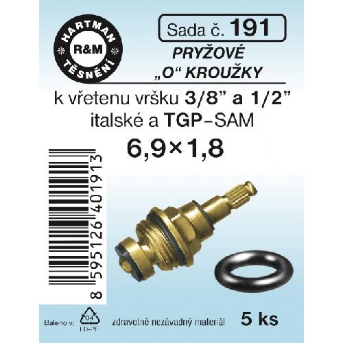 Sada těsnění "O" kroužky, 3/8“ a 1/2", pryž, 5 ks č. 191, HARTMAN