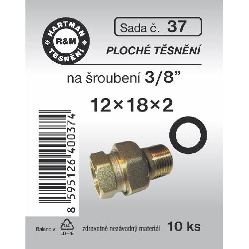 Sada těsnění pro šroubení, 3/8",  pryžové, 10 ks, č. 37, HARTMAN