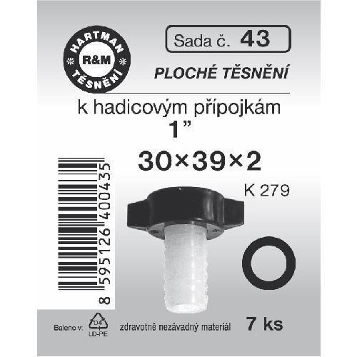 Sada těsnění k přípojkám, 30  x 39 x 2, pryžové, 7 ks, č. 43, HARTMAN