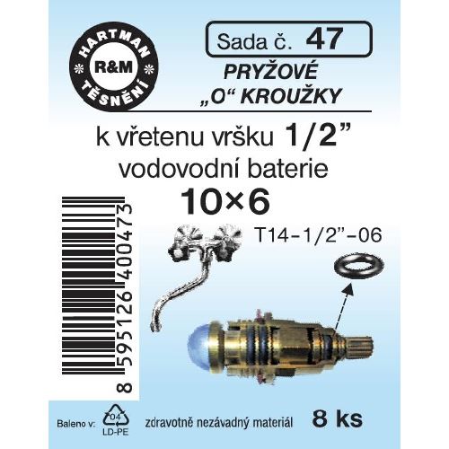 Sada těsnění "O" kroužků, 10 x 6, pryžové, 8 ks, č. 47, HARTMAN
