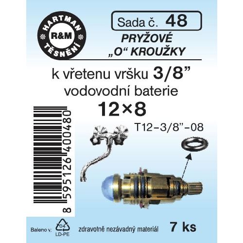 Sada těsnění "O" kroužků, 12 x 8, pryžové, 7 ks, č. 48, HARTMAN