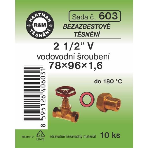 Sada těsnění pro šroubení, 2 1/2" V, 78 x 96 x 1,6, bezazbestové, 10 ks č. 603, HARTMAN