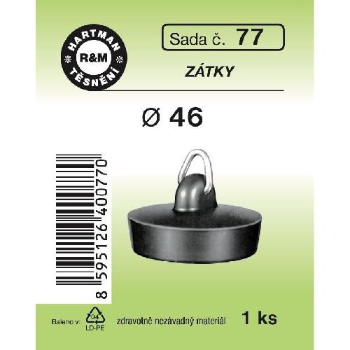 Umyvadlová zátka, průměr 46 mm, pryžové, 1 ks, č. 77, HARTMAN