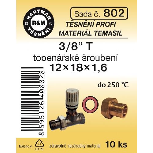 Sada těsnění pro šroubení, 3/8" T, 12 x 18 x 1,6, topenářské, 10 ks č. 802, HARTMAN