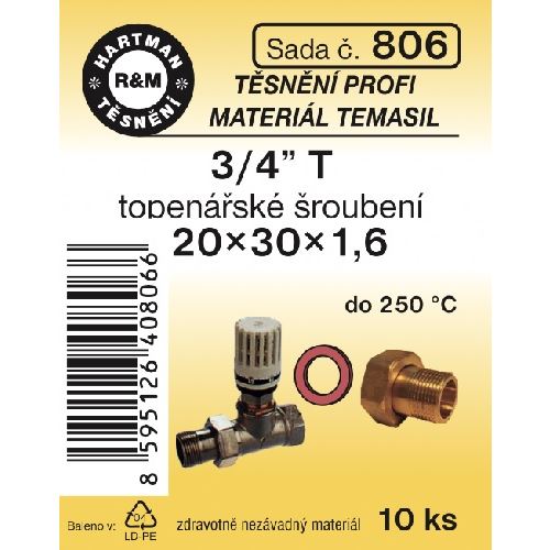 Sada těsnění pro šroubení, 3/4" T, 20 x 30 x 1,6, topenářské, 10 ks č. 806, HARTMAN