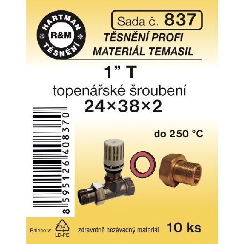 Sada těsnění do šroubení, 1“ T, 24 x 38 x 2, Temasil, 10 ks, č. 837, HARTMAN