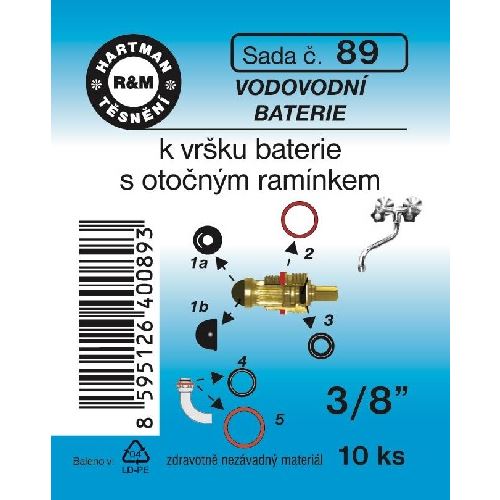 Sada těsnění pro vodovodní baterie, k vršku baterie, 3/8", 10 ks, č. 89, HARTMAN