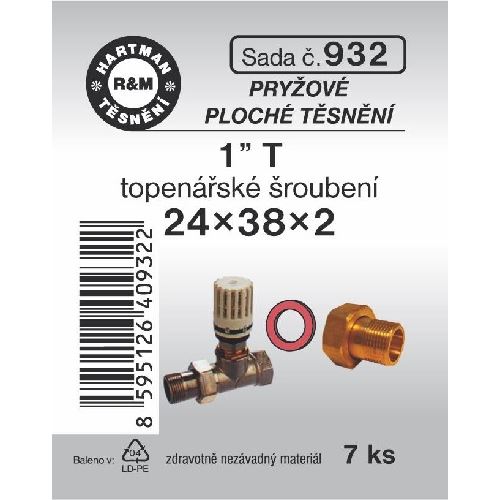 Sada těsnění do šroubení, 1“ T, 24 x 38 x 2, pryž, 7 ks, č. 932, HARTMAN
