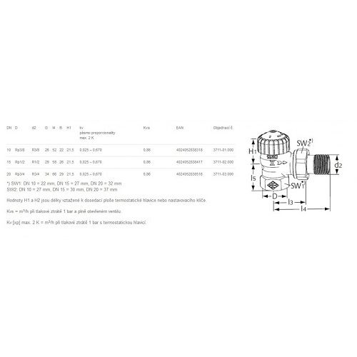 Radiátorový ventil V-exact II. 3/4", rohový, Heimeier 3711-03.000