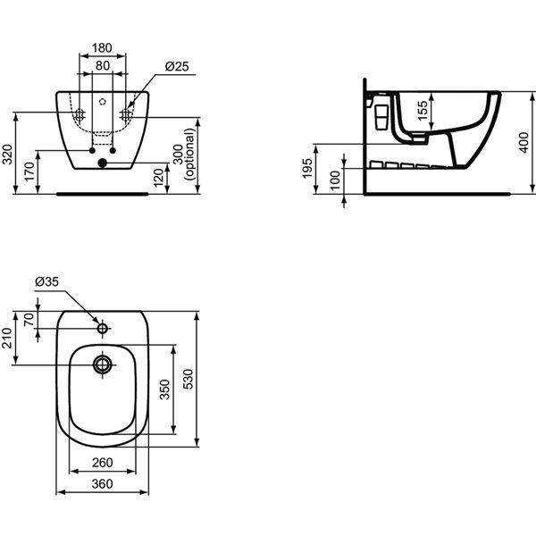 Ideal Standard bidet závěsný Tesi, skryté upevnění