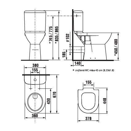 Mísa kombi DEEP BY JIKA - svislý odpad, JIKA H8236170000001