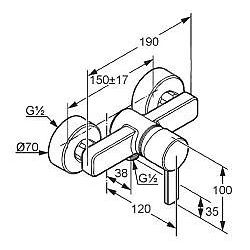 Sprchová baterie Zenta 150 mm, chrom, nástěnná, bez příslušenství, Kludi 388700575