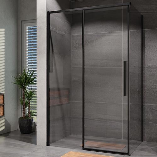 Sprchový kout Alvaro 140 x 100 cm, sklo čiré, profil černý, obdélník, Lansanit SZD14-B/SPZD100-B