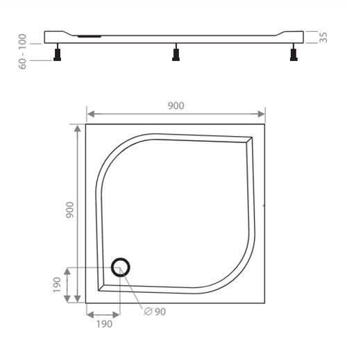 Sprchová vanička EX 900 x 900 mm, čtverec, Lansanit LANEX90C