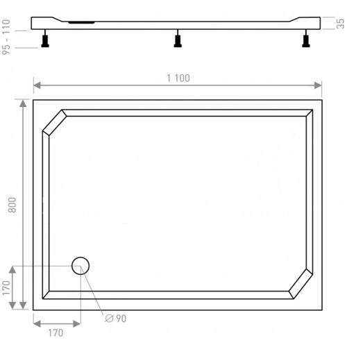 Sprchová vanička EX 800 x 1100 mm, bílá, Lansanit LANEX80X110